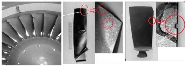 图4 - 典型的发动机叶片硬物冲击损伤(资料图)